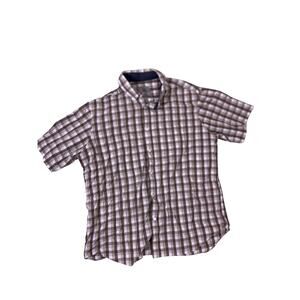 M&S Peached Pure Cotton Plaid Button Up Shirt Men’s Large Brown  Business Casual